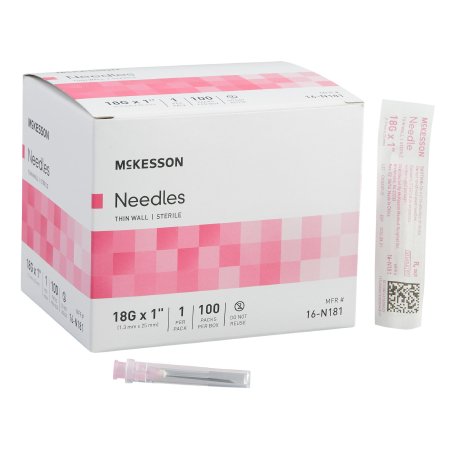 Hypodermic Needle McKesson Without Safety 18 Gauge 1 Inch Length Thin Wall